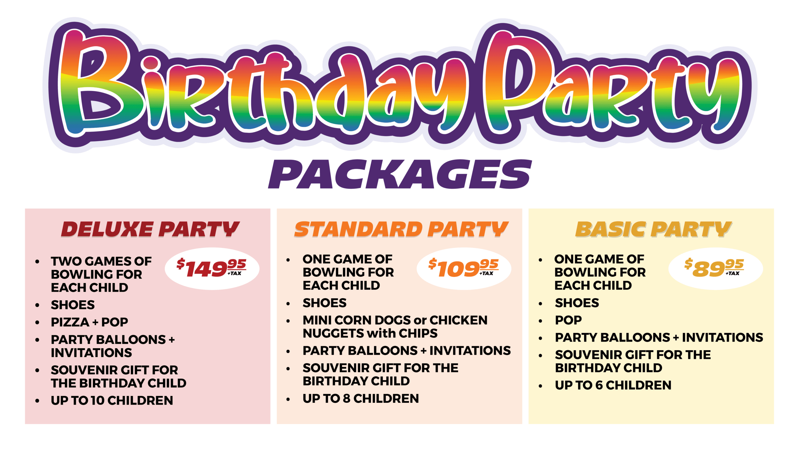 Birthday Packages - web page